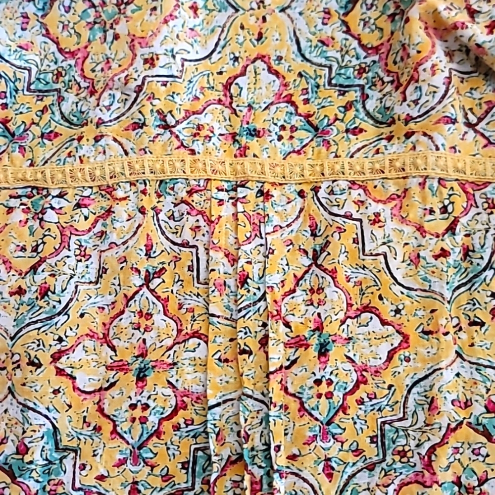 Anthropologie- Pilcro Pintuck Peasant Blouse- Yellow Motif
